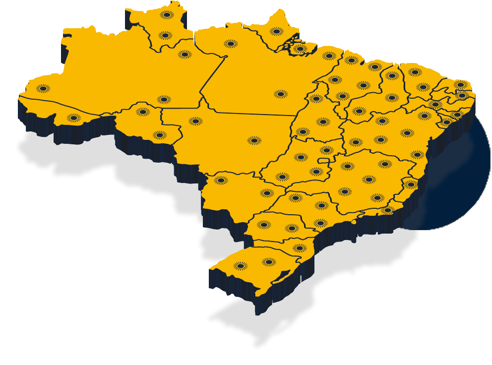 Mapa do Brasil com as unidades franqueadas da Ilumisol